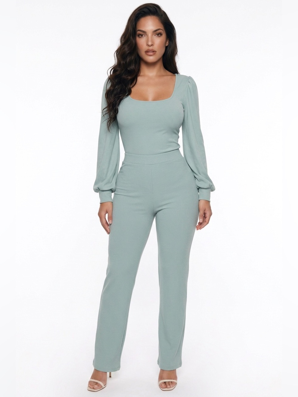 Scoop Neck Long Sleeve Top in Sage Green - Picture 6 of 16